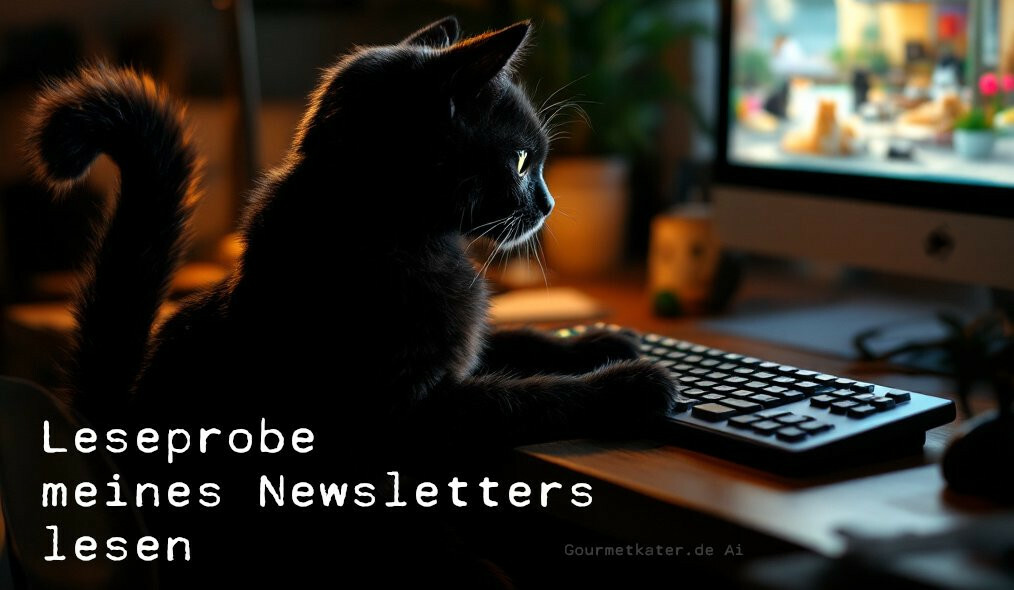 Schwarzer Kater am Computer